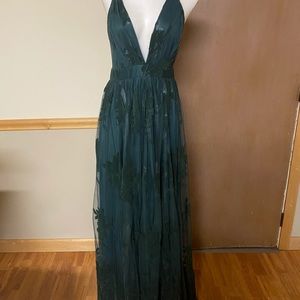Emerald Maxi deep V-neck Dress